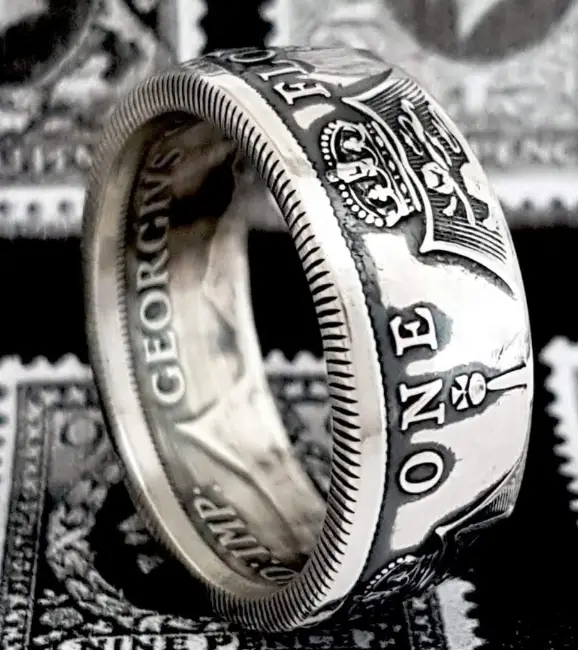 British sixpence coin ring with floral design