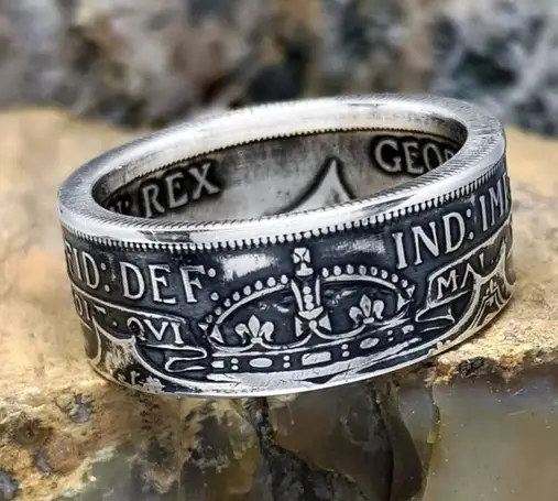 Welsh dragon coin ring with intricate detail